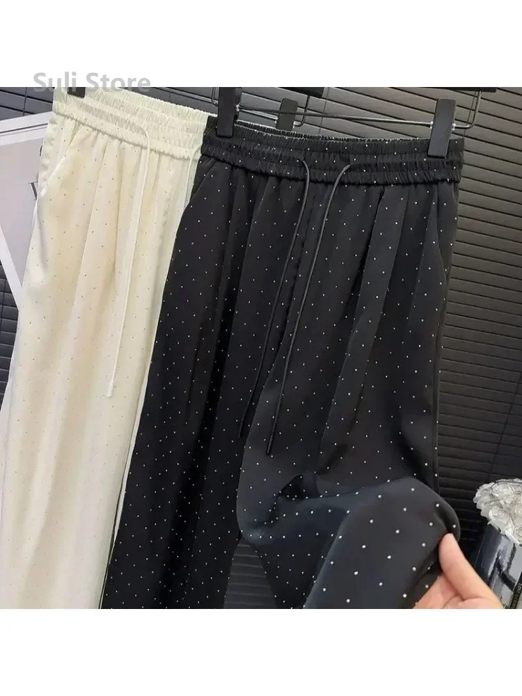 2024 nuevos Pantalones de Mujer de primavera y verano de gama alta con cuentas Pantalones rectos sueltos Pantalones de Mujer ropa de calle de moda coreana