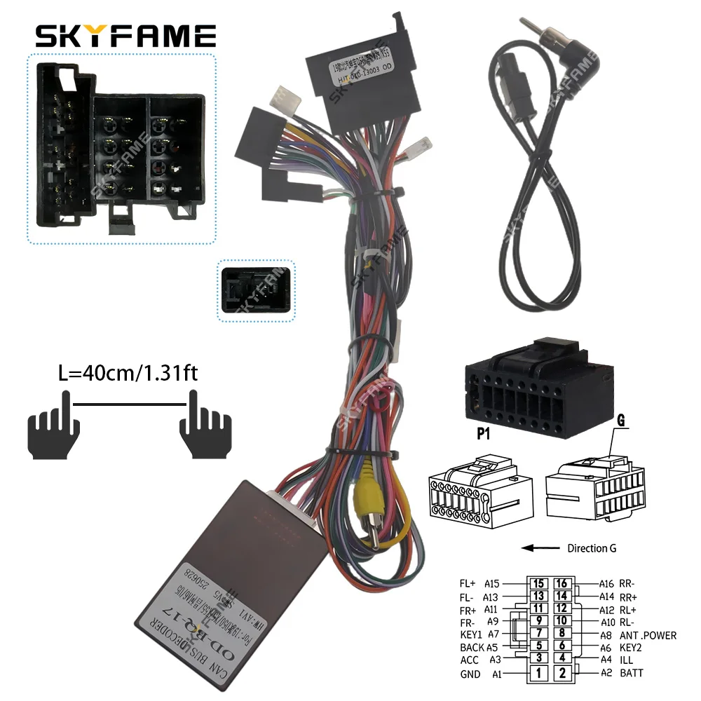 SKYFAME Car 16pin Wiring Harness Adapter Canbus Box Decoder Android Radio Power Cable For Baic Senova D50 X35 X55