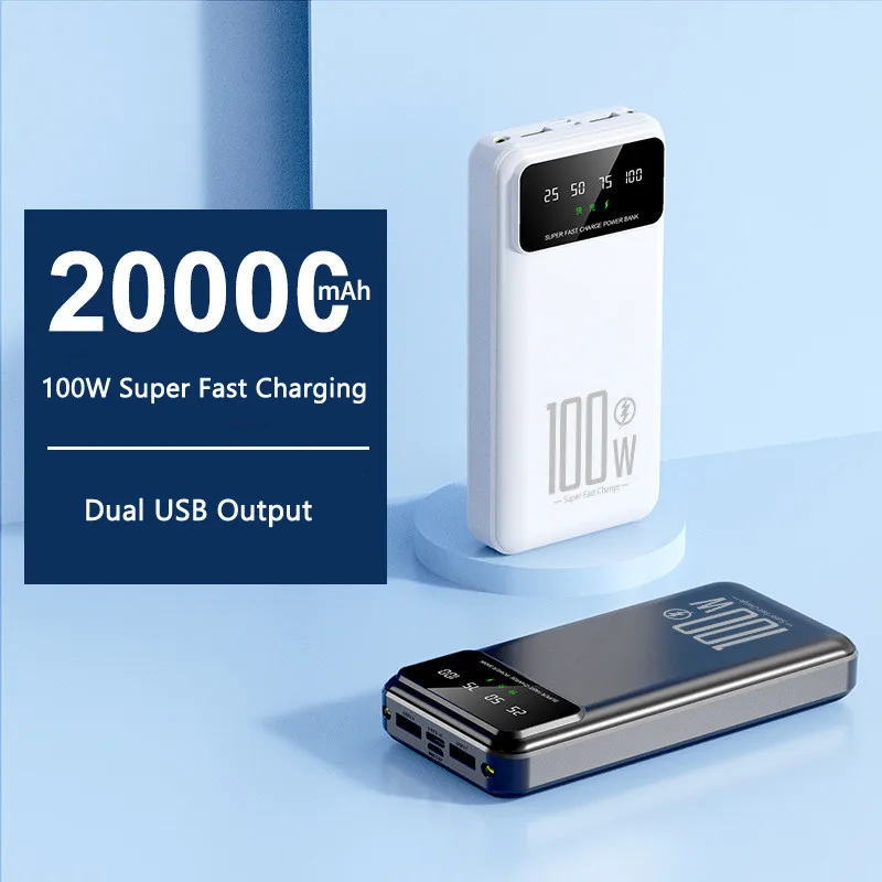 

100W Fast Charging Power Bank External Battery Powerbank for iPhone 15 14 Huawei Xiaomi Portable Mobile Phone Chargers 20000mAh