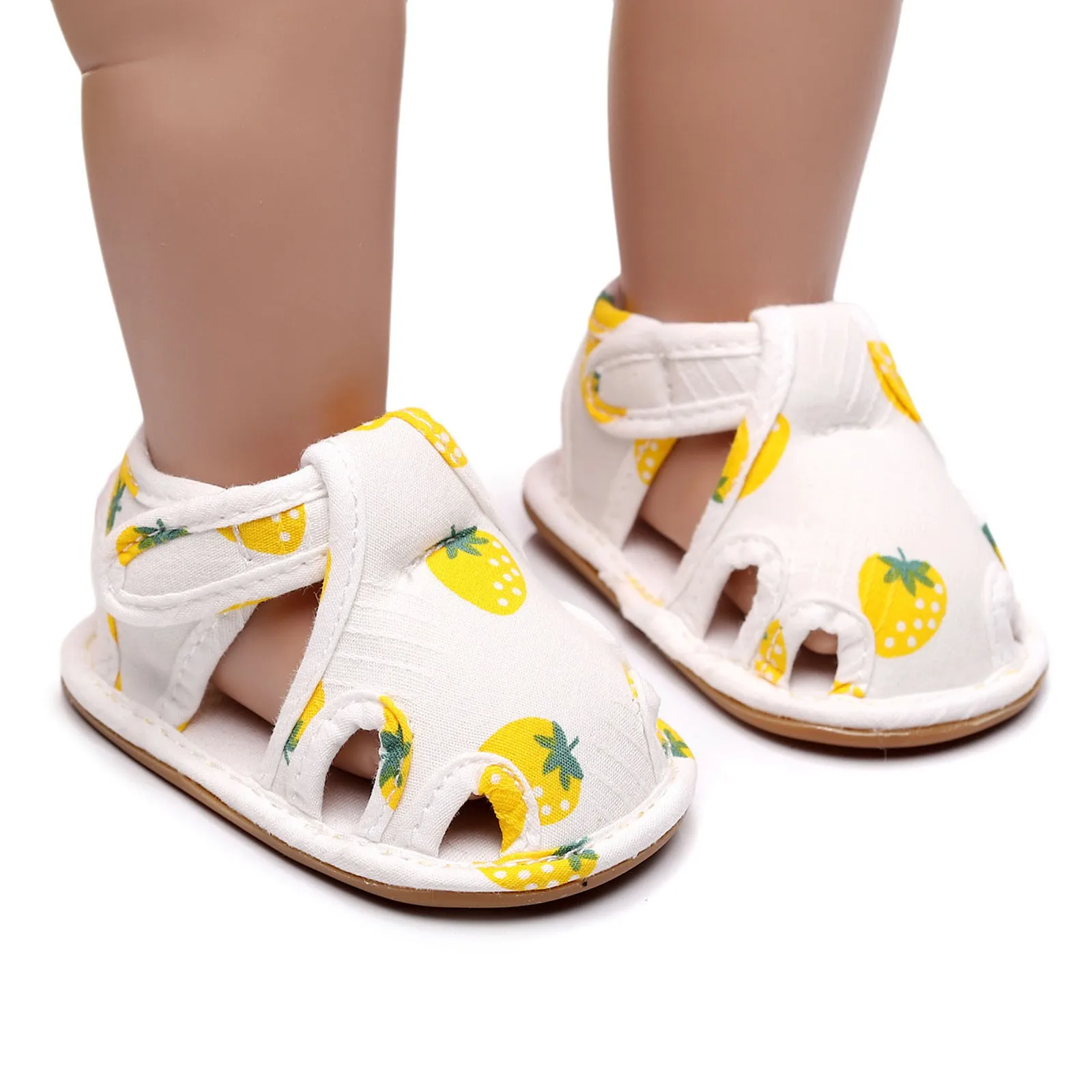 Summer New Cartoon Print Baby Sandals Toddler Shoes Soft Floor Shoes Fruit Strawberry Print Sandals Comfy Cute Walking Shoes