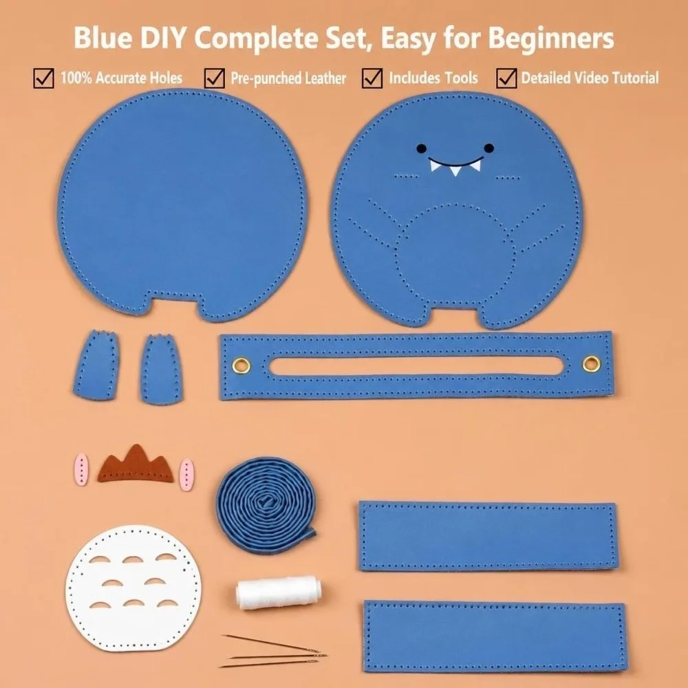 Microfiber Synthetic Leather Dinosaur Bag Material Kit Zipper Closure Dinosaur Pattern DIY Bag Kit Single Handle