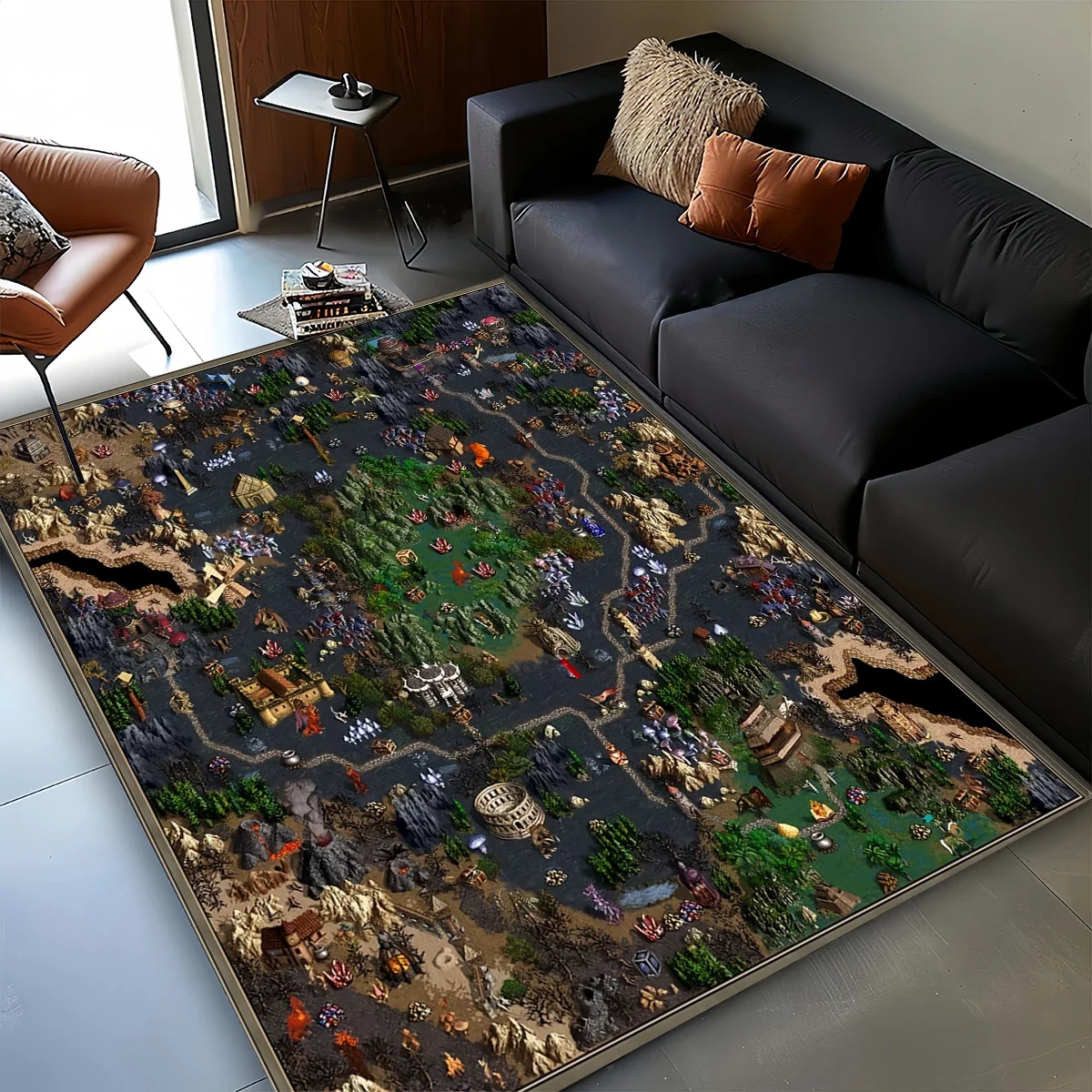 3D HOMM3 Heroes of Might and Magic Map Treasure Chest Retro-Spielteppich für Wohnzimmer, Schlafzimmer, Zuhause, Sofa, rutschfeste Bodenmatte