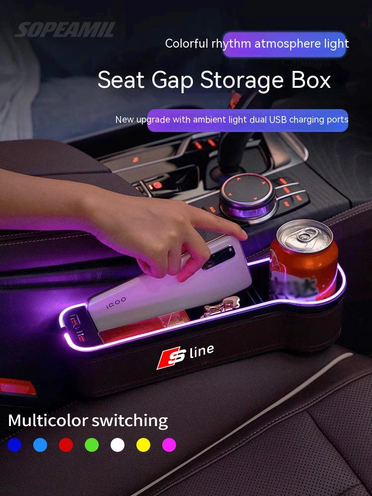 For Audi Sline A3 A4 A5 A6 A7 A8 Q3 Q5 Q7 Q8 RS3 RS4 S3 S4 S5 Car Seat Crevice Storage Box USB Charging Seat Gap Slot Cup Holder