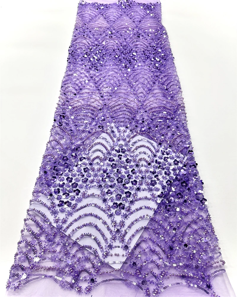 Hoge kwaliteit Afrikaanse handgemaakte kralen kant stof naaien pailletten borduurwerk Nigeriaanse kant stof vrouwen trouwjurk