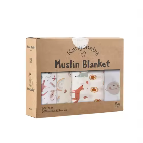 Kangobaby #My Soft Life# 5 Pieces Pack Multi-Functional Bamboo Cotton Muslin Blanket Baby Burp Cloth Set - Image 7