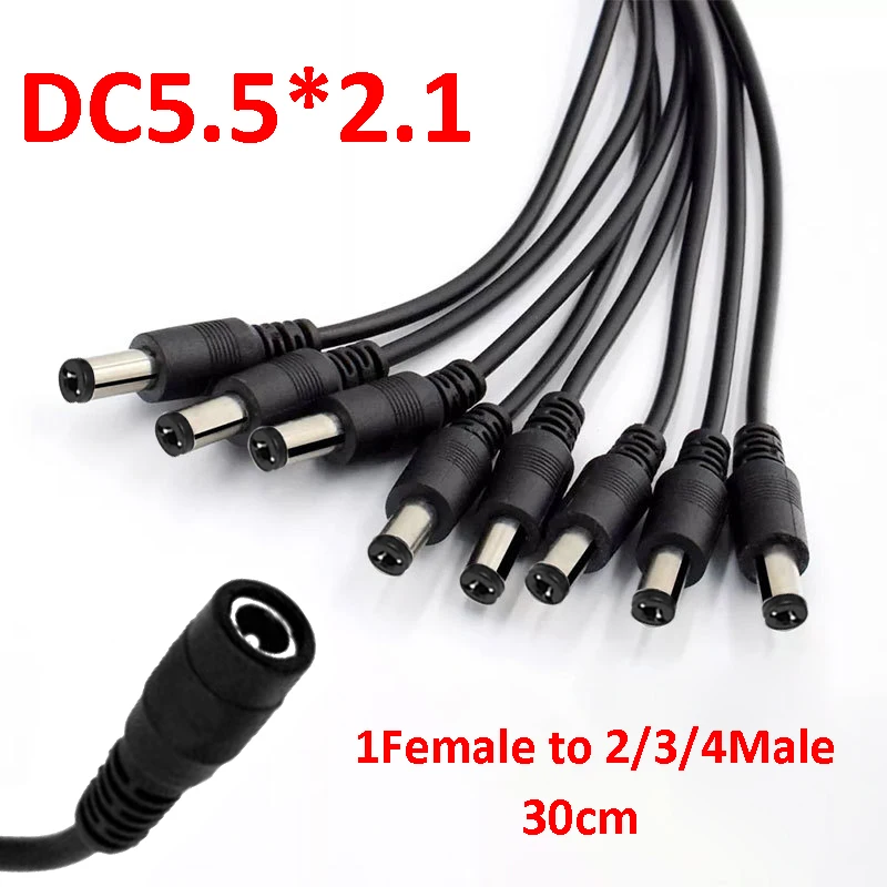 1PCS 5.5mm 2.1mm 1 To 2/3/4 Way DC Power Splitter Cable 5V 12V Power Adapter Connector Cord For LED Strip Lights CCTV Camera