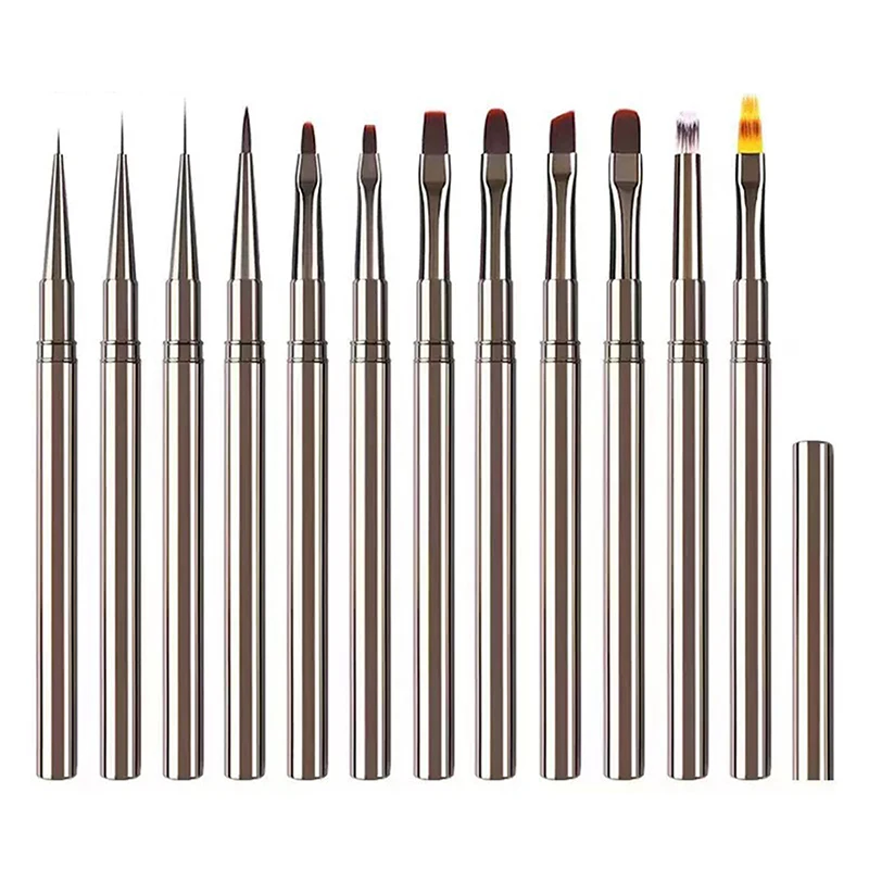 ネイルグルー光線療法ブラシ UV ジェルペイントペンネイルアート描画ライナーブラシ金属マニキュアプロフェッショナルブラシツール