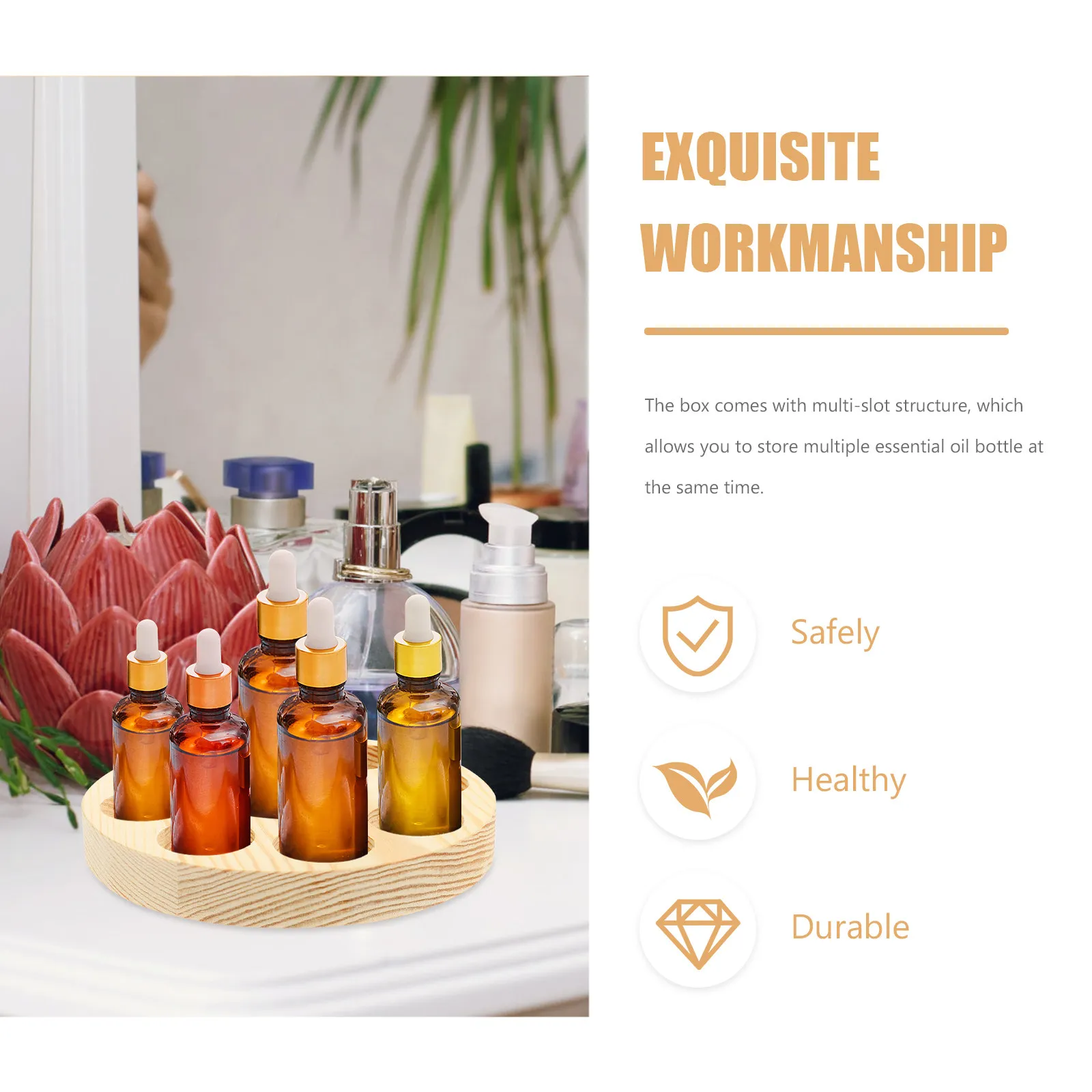 

Портативный органайзер для эфирных масел с прочной конструкцией и элегантной подставкой, идеально подходит для хранения эфирных масел и мелких предметов.