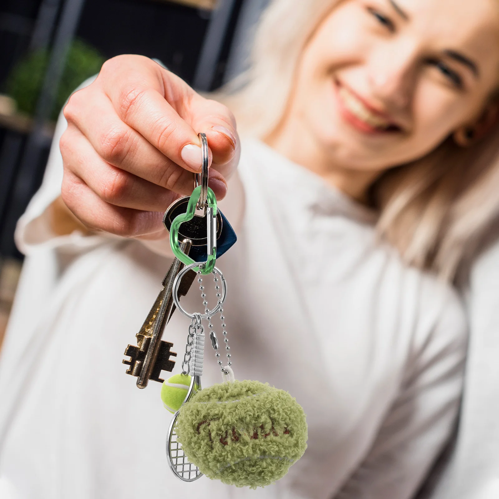 

4Pcs Tennis Keychain Set - Simulation Racket and Ball Design - Fun Key Ring Pendant for Daily Travel Party Events - Sport Theme