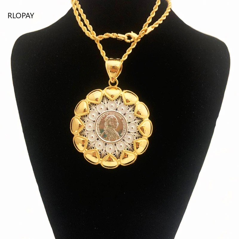 New Round Pendants Gold Plated Chain Arabic Memorable Jewelry Pendant for Women Luxury Bridal Jewelry Necklace Pendants