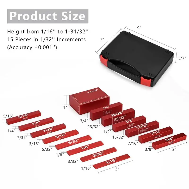 TFTP-Setup Blocks Woodworking Height Gauge Set 15 Pcs Of Set Up Bars, Router Table And Table Saw Accessories
