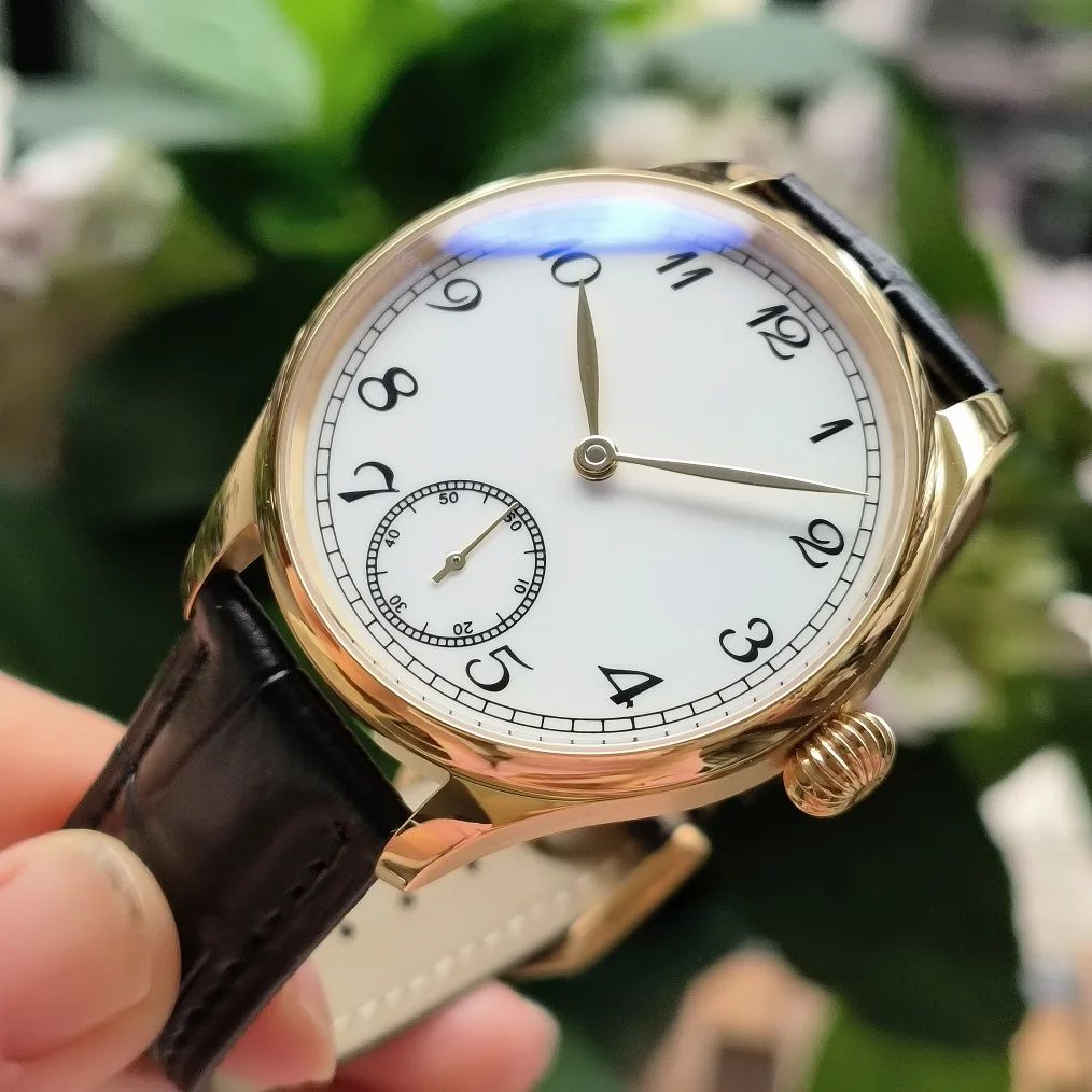 No logo 41mm Mechanical Hand Wind watch Gold case White enamel dial Mineral glass or sapphire crystal Seagull ST3621 movement