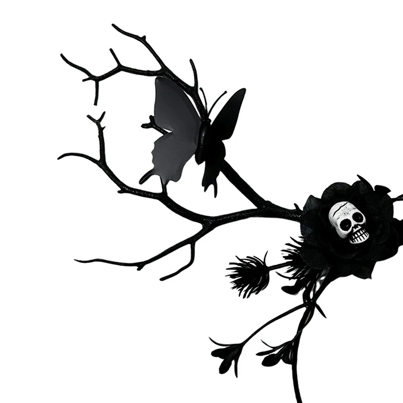 Diadema de Halloween estilo gótico rama flor mariposa Haidband accesorios para el cabello para mujeres niñas