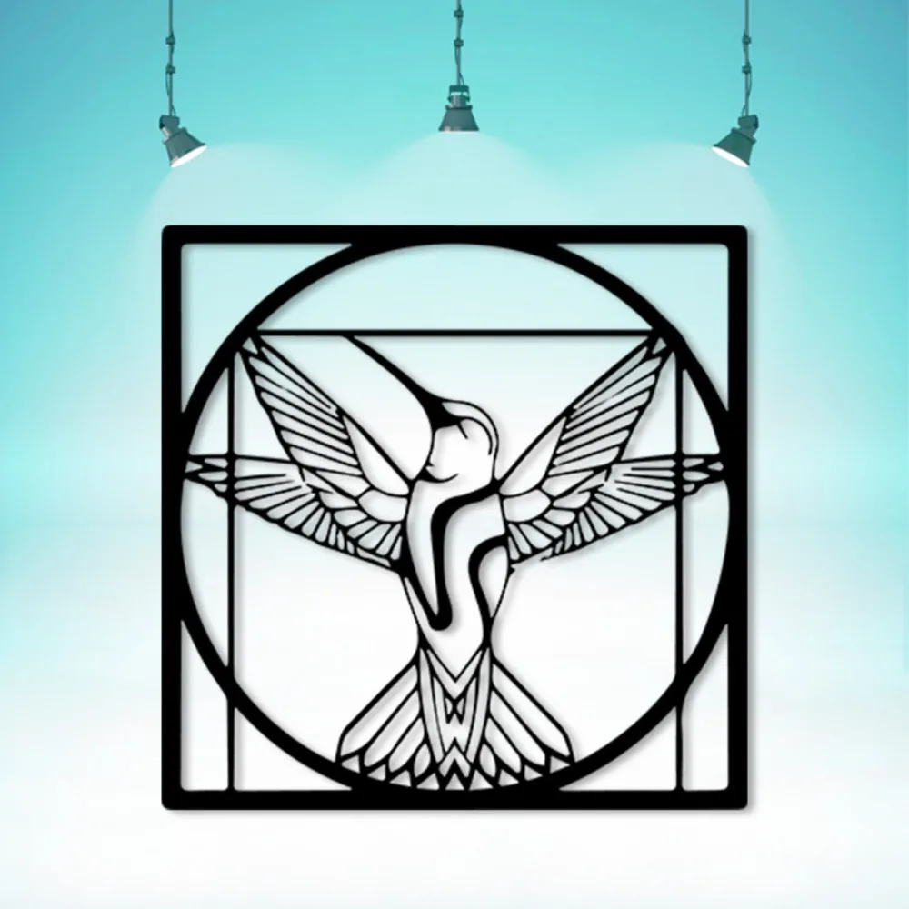 2D Geometric Hummingbird Metal Wall Art, Powder Coated Sculpture for Garden Patio Decor