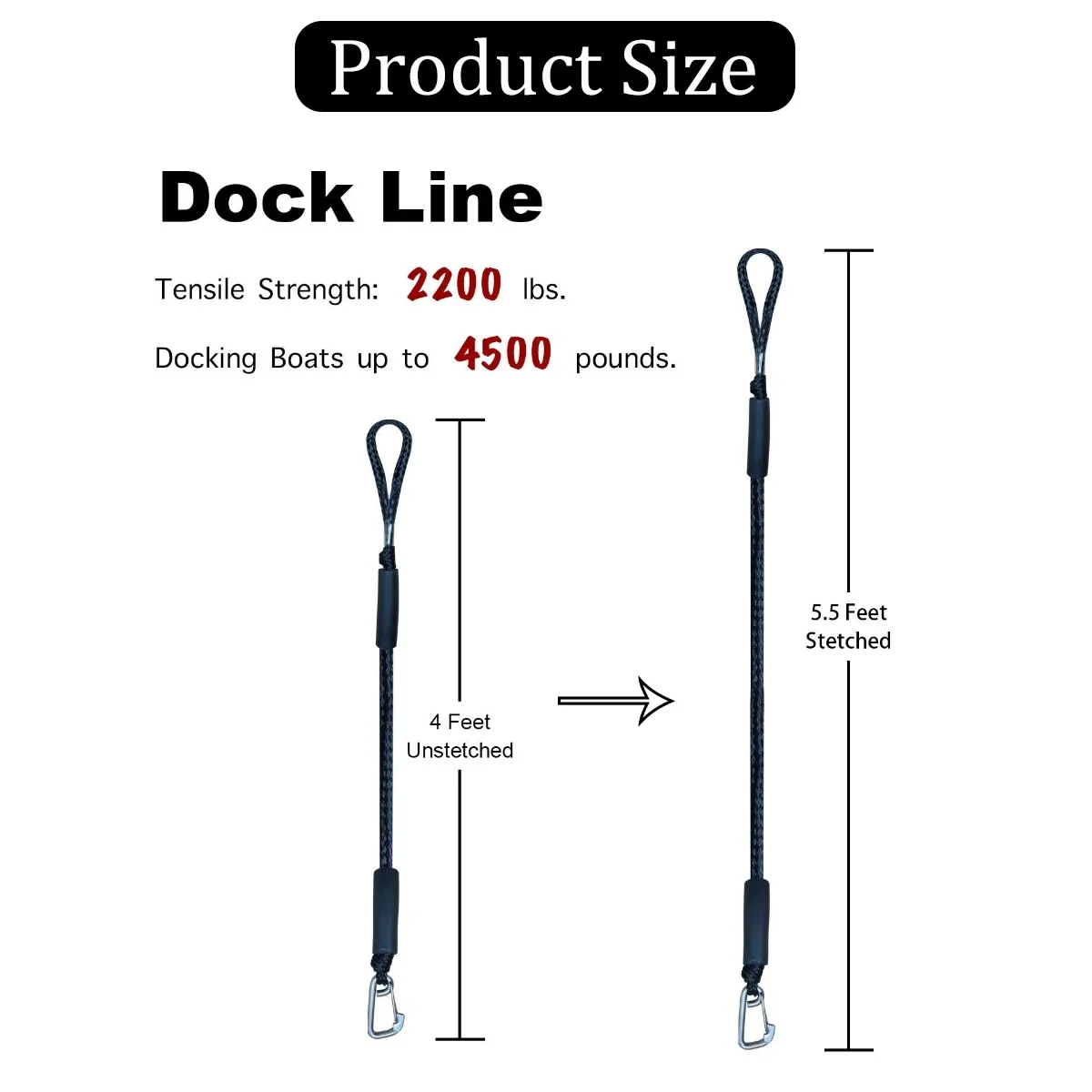 2/1PC Adjustable Elastic Bungee Dock Lines Shock Absorbing Rope with Stainless Hooks for Kayak Canoe Jet Ski Pontoon Boat Marine