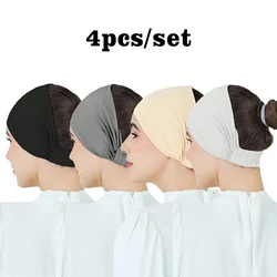 4pcs Hot Sale Jersey Modal Hijab Underscarf Wrinkle Headband Wrap Plain Color Muslim Hijab Inner Elastic Islamic Turban Bonnet