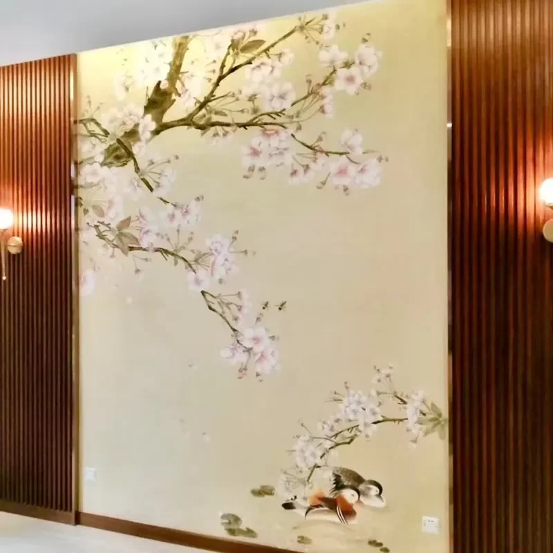 ZHENLING Magnolia Design Chinoiserie Wallpaper Mural for Interior House Wall Decoration