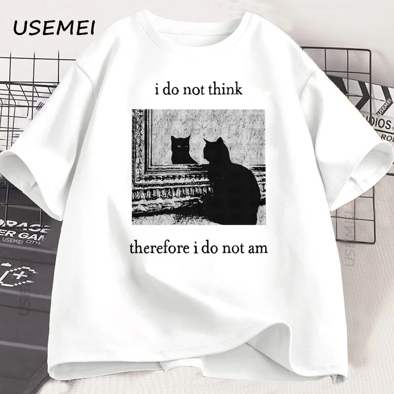 لا أعتقد لذلك أنا لا أستطيع تي شيرت مضحك القط التي شيرت خمر 90s ويتشي القوطي الشرير تي شيرت القطن قصير الأكمام تيز