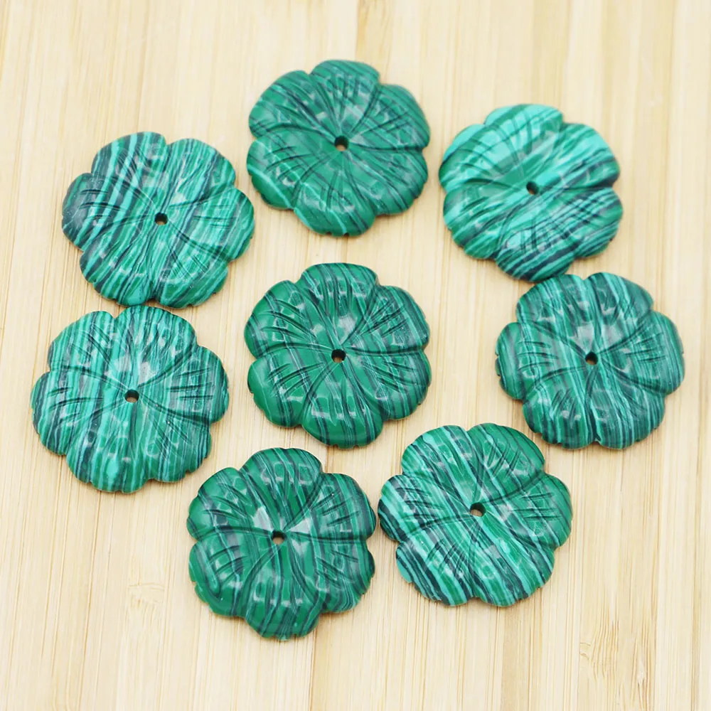 

Natural Stone Malachite Pendants Flower Shape Quartz Necklace Charms Diy Fashion Jewelry Making Stud Earring Accessories 10Pcs