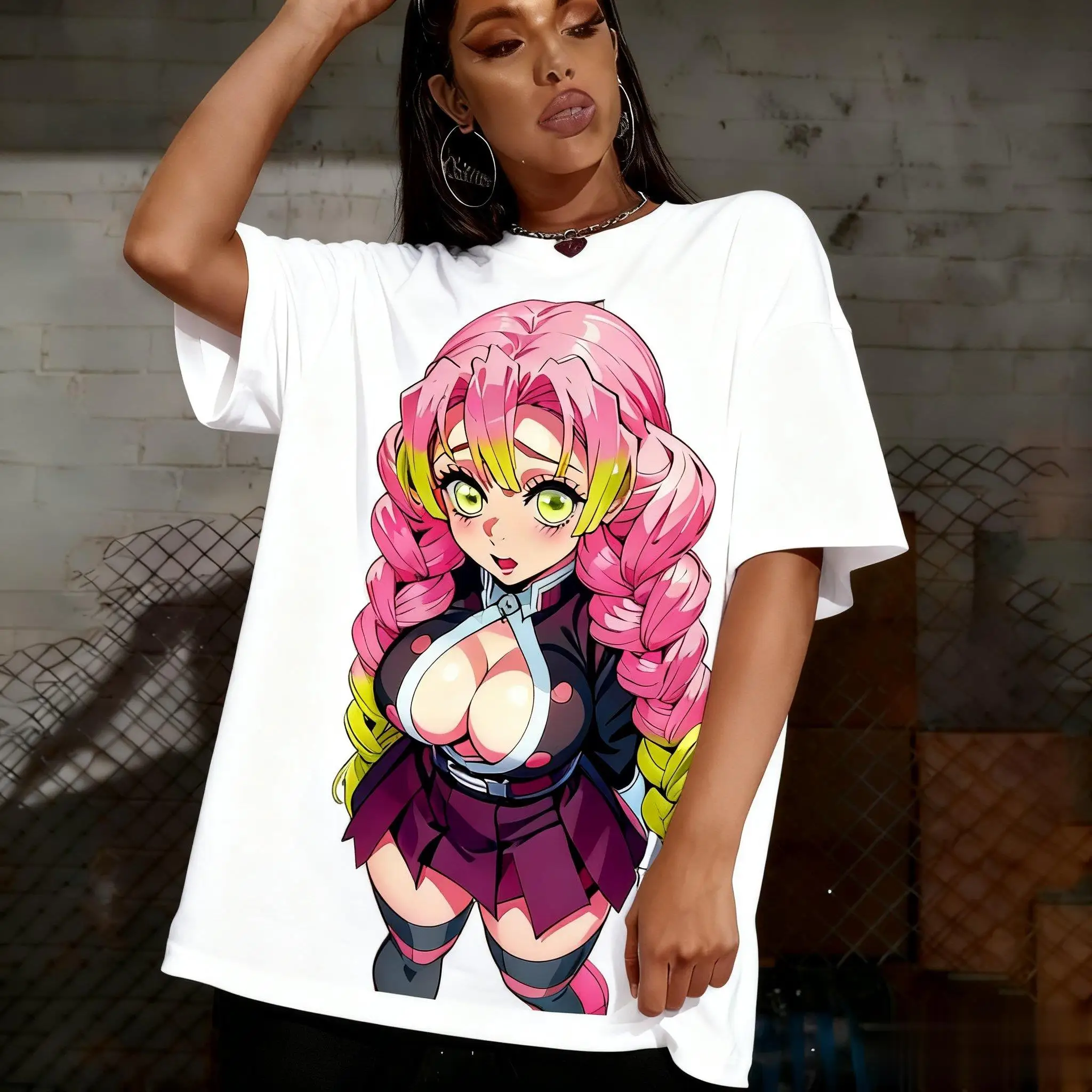 Demon Slayer Kanroji Mitsuri Anime Graphic T Shirt Women Men Streetwear Tee 2026 Summer Casual Oversize Short Sleeve Top Fashion