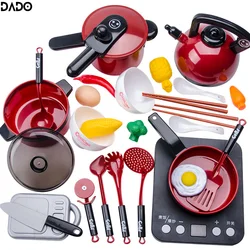 Kids Kitchen Toys Accessories Toddler Pretend Cooking Playset Pots Pans Utensils Cookware Food Set Vegetables Gift for Girls Boy