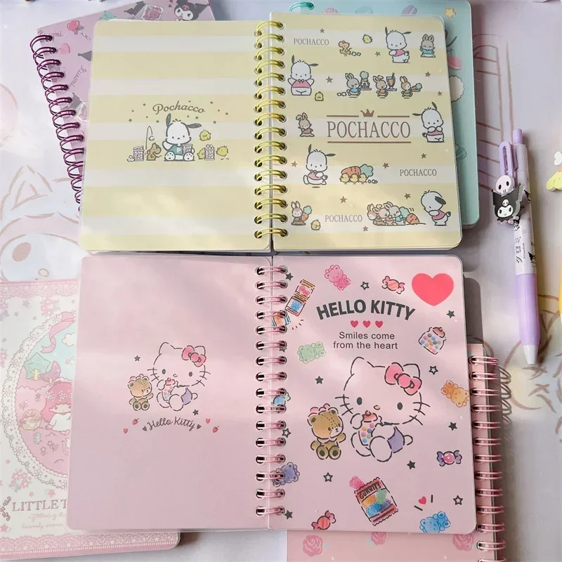 Cuaderno Kawaii Sanrio Anime Hello Kitty Kuromi Cinnamoroll Office Handbook Book A6 Cartoon PP Coil Book, regalos para estudiantes