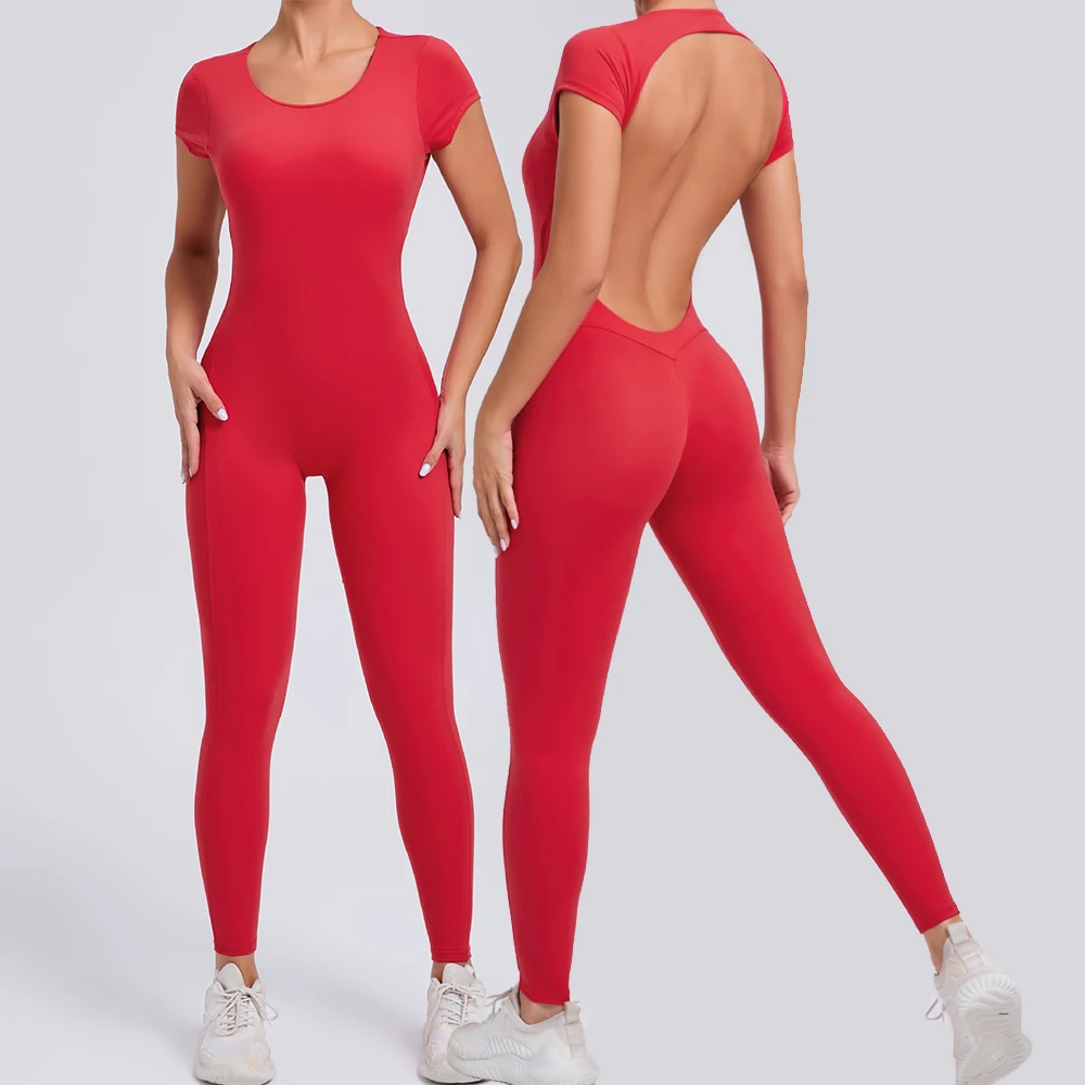 

Yoga Jumpsuit Women Sports One-Piece Yoga Suit Short Sleeve Backless Rompers Hip lifting Exercise Fitness Bodysuits Tracksuits