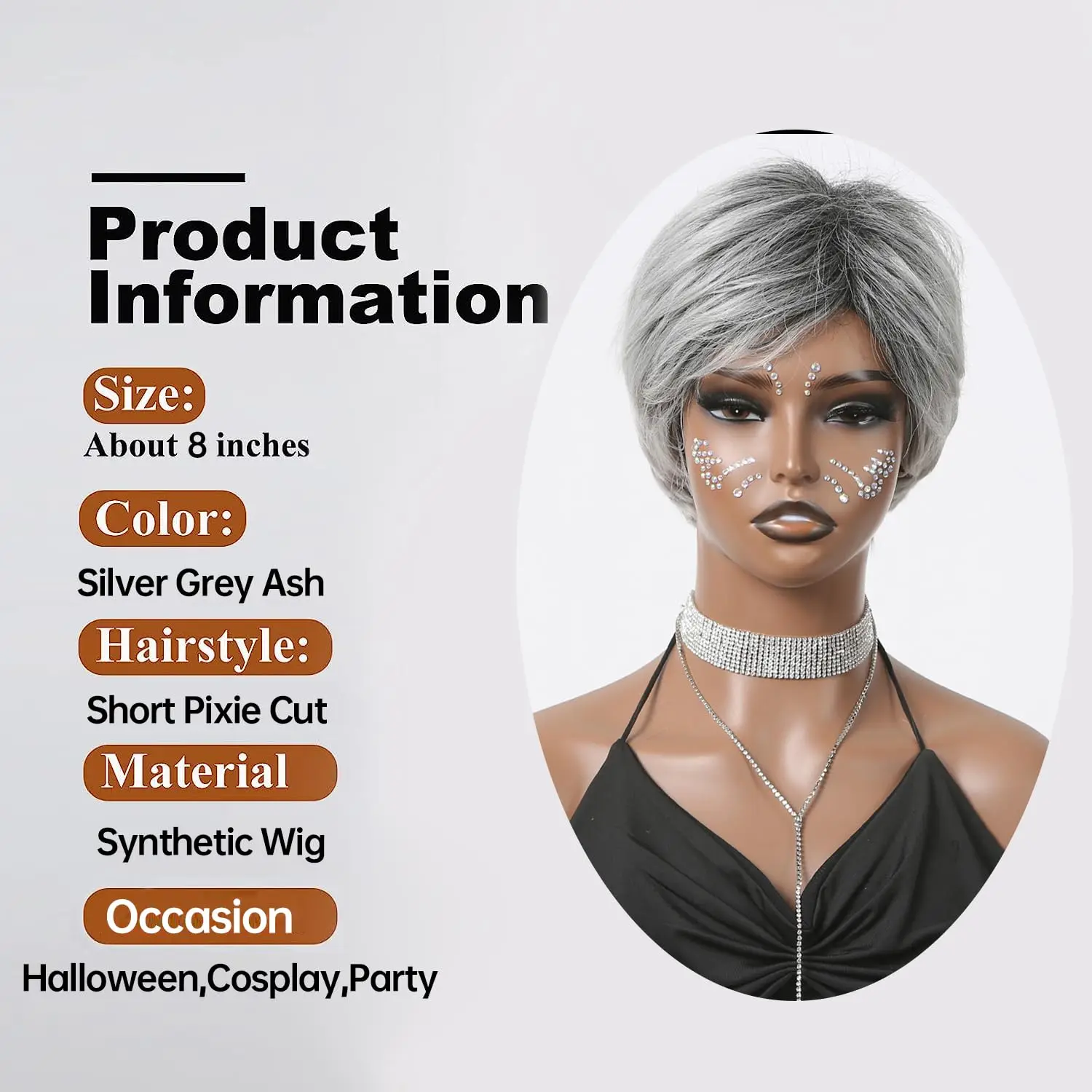 ALAN EATON Sliver Pixie Cut Wigs for Women Short Grey Layered Wig Fluffy Daily Party Hair Heat Resistant Synthetic Wig Cosplay