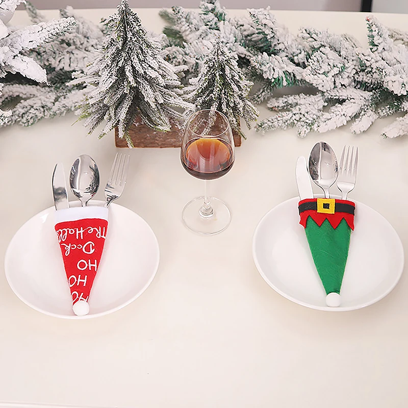 Decorazioni natalizie per la decorazione della tavola da pranzo di casa regalo di natale di capodanno carino stoviglie forchetta portacoltelli maniche