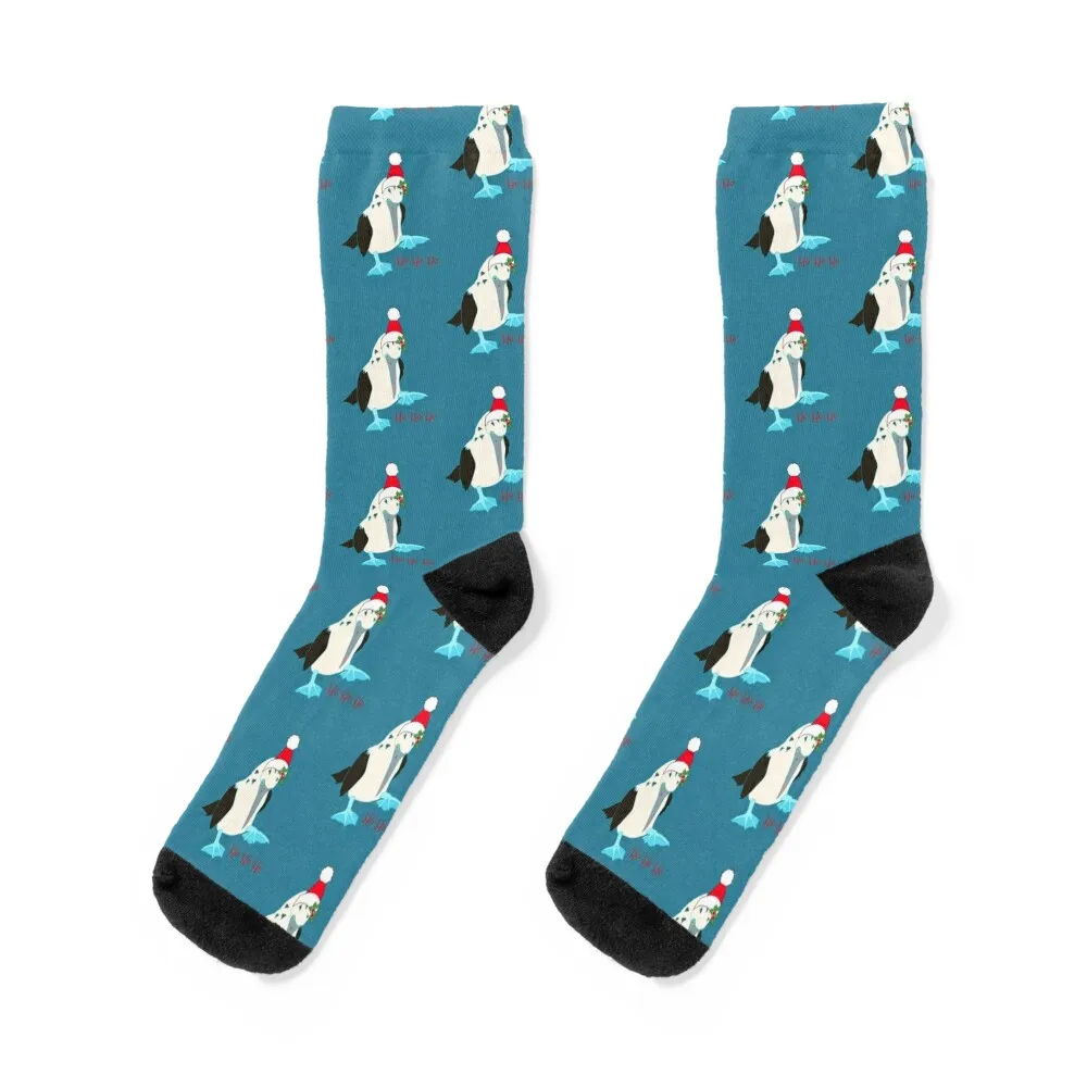 Funny Blue footed booby bird Santa ho ho ho Socks Rugby bright garter Socks Male Women's