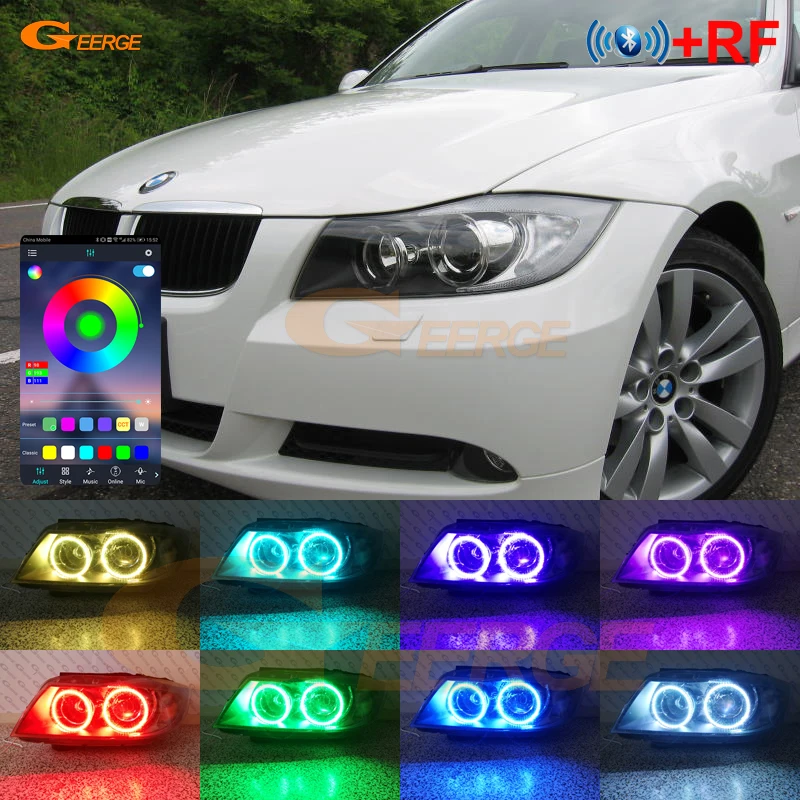 

For BMW 3 Series E90 E91 Saloon Touring Pre LCI 2005 - 2007 2008 Bluetooth APP Multi-Color RGB Led Angel Eyes Kit Halo Rings