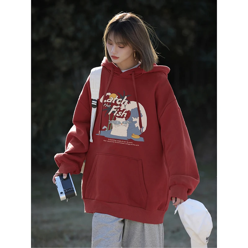 

Мужская толстовка в американском ретро-стиле, винно-красная, весна-осень, плотная (500 г), модная парная одежда в стиле Jimo Jaet