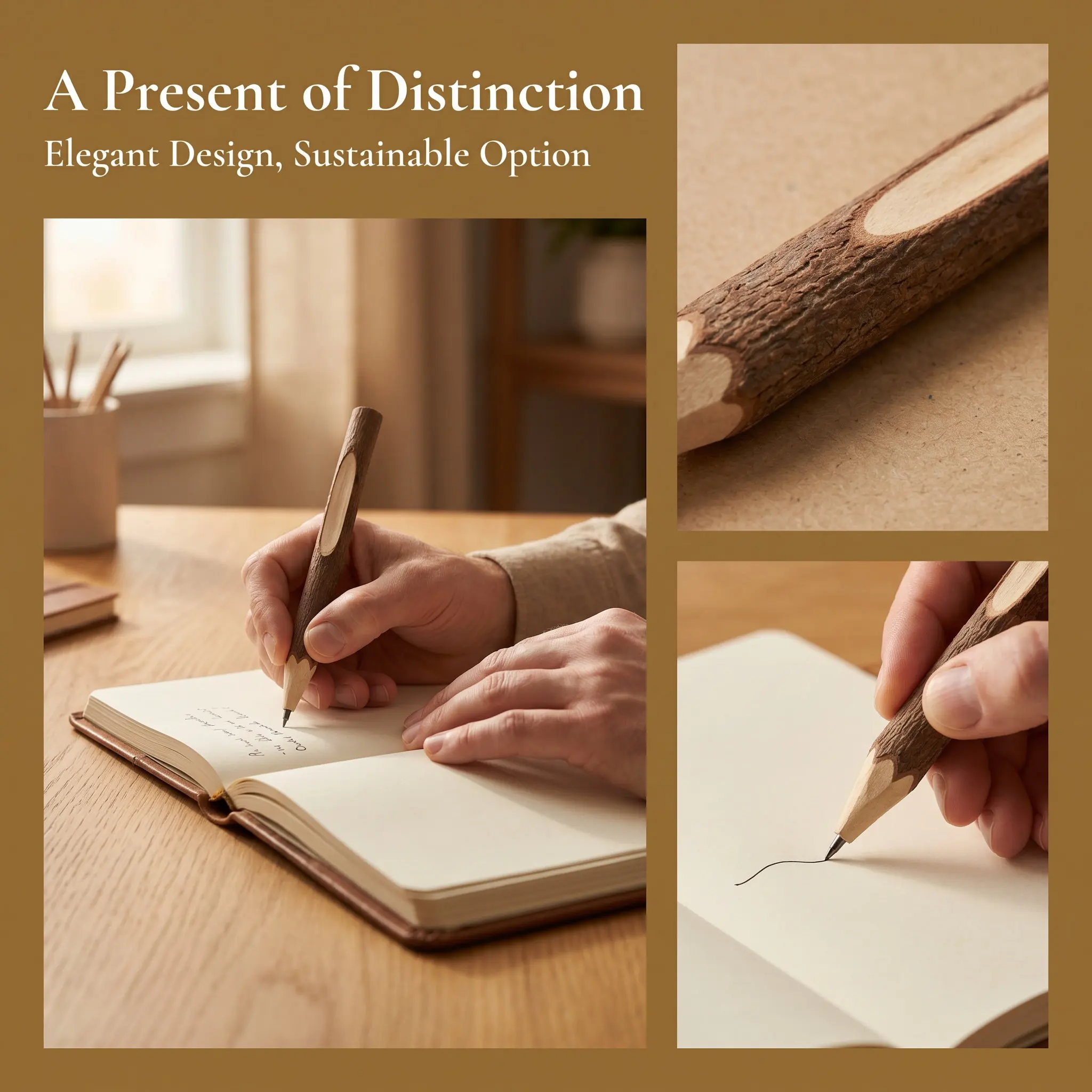 12Pcs Wooden Ballpoint Pens Tree Bark Texture Rustic Design Writing Tool for Students Desk Pen