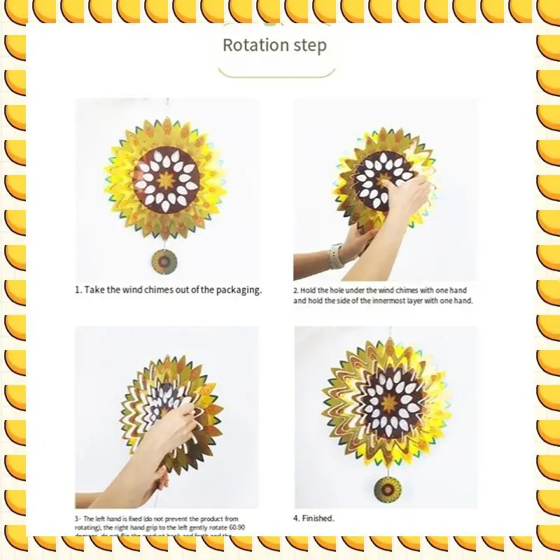 

BAAU 3D Sunflower Wind Spinner Garden Decor 3D Metal Wind Chime For Hanging Patio Yard Decoration