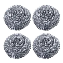 4pcsStainless Steel Clean Ball Kitchen Dish Washing Steel Wire Ball Scourer Steel Wool Scrubber Brush Pot Bowl Clean Steel Brush