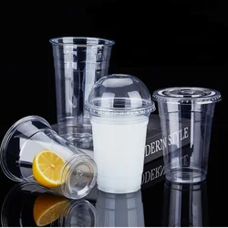 50pcs 360/460ml 일회용 투명 플라스틱 컵 우유 차 주스 차가운 음료 스무디 음료 컵 테이크 아웃 용 뚜껑 포함