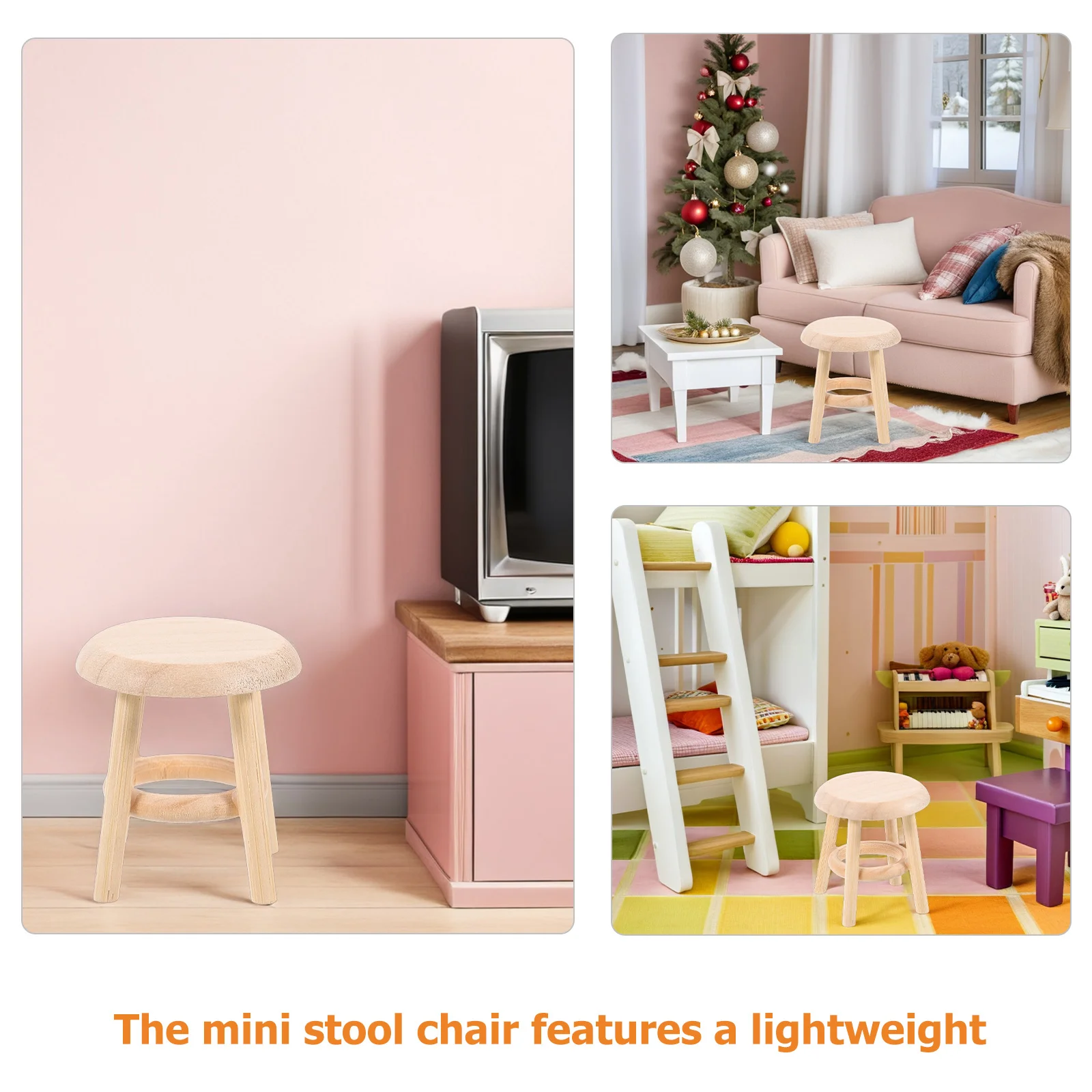 2 قطعة كرسي صغير مصنوع يدويًا من الخشب خفيف الوزن لمجموعة إكسسوارات بيت الدمى كرسي خشبي صغير