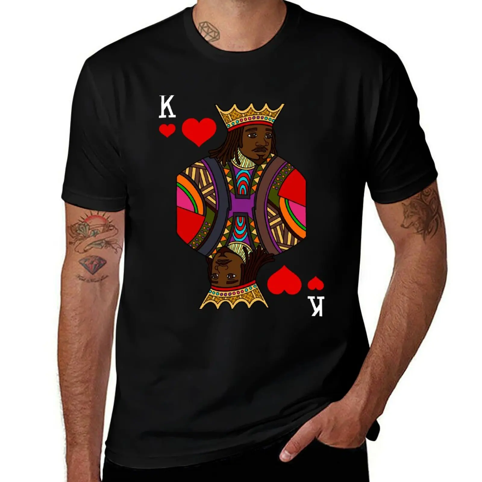 Hand drawn black King of hearts playing card artwork T-Shirt Industrial Work Tee Shirt T-Shirt