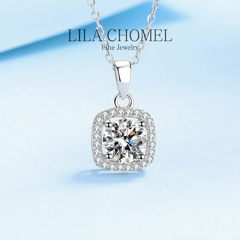 Classic gift Square Female PT950 Platinum Necklace GRA Certified D Color 1/2ct Moissanite Pendant for Women Wedding fine Jewelry