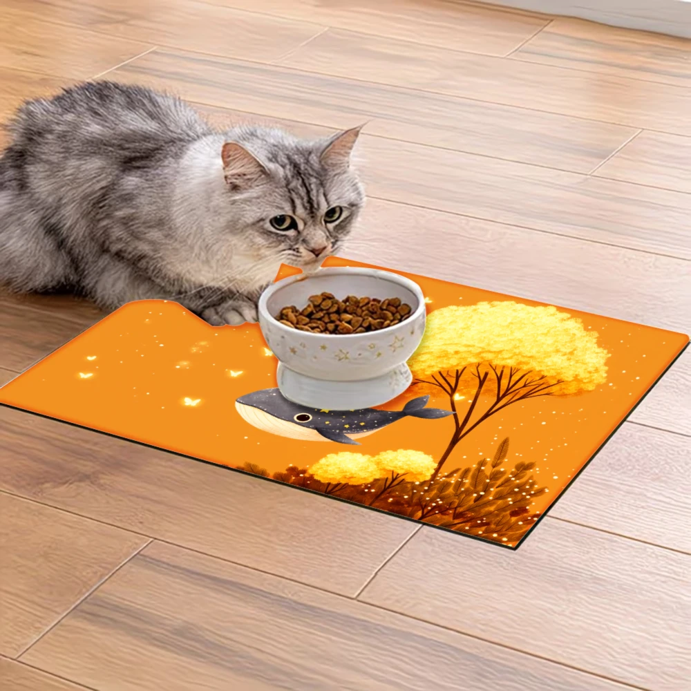 

Нескользящий коврик для кормления домашних животных Whale Cloud Tree Star Sky, товары для животных, защита от брызг и скольжения, коврики для кошек и собак