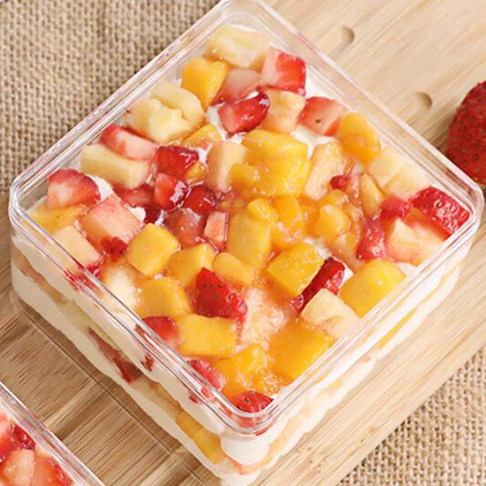 

10Pcs Transparent Plastic Dessert Container Cake Boxes Square Design Holder for Jelly Pudding Tiramisu Mousse