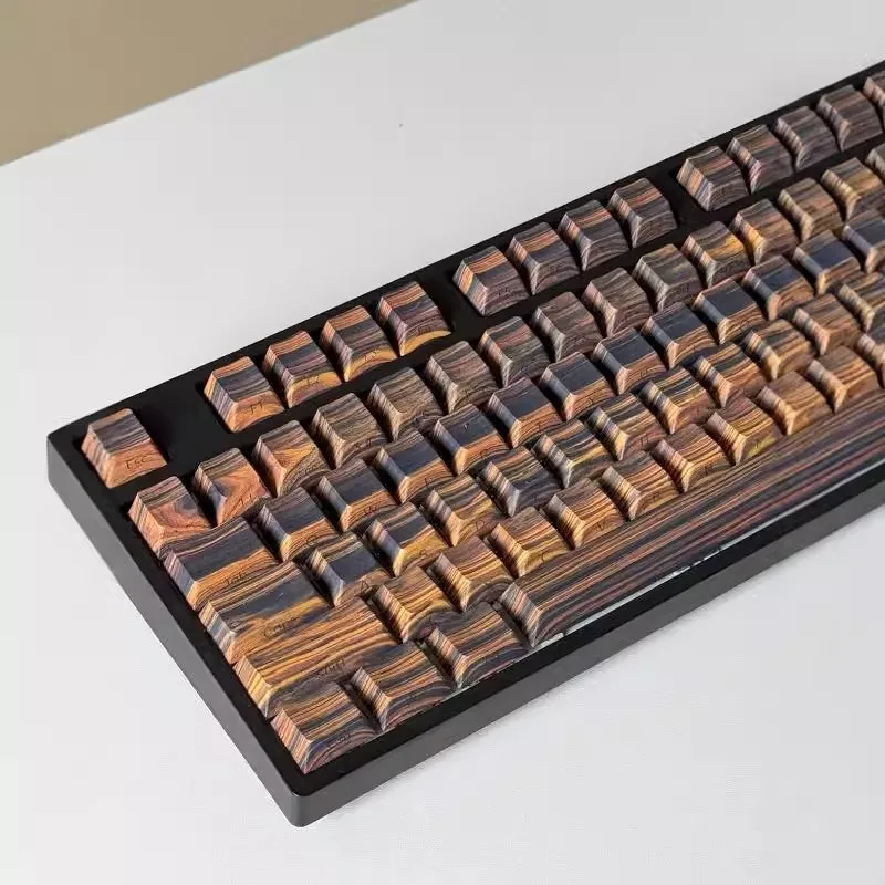 Wood Grain Theme Keycap Set 126Key PBT Custom Side-engraved Keyboard Cap Cherry Profile Gaming Key Cap for Mechanical Keyboard