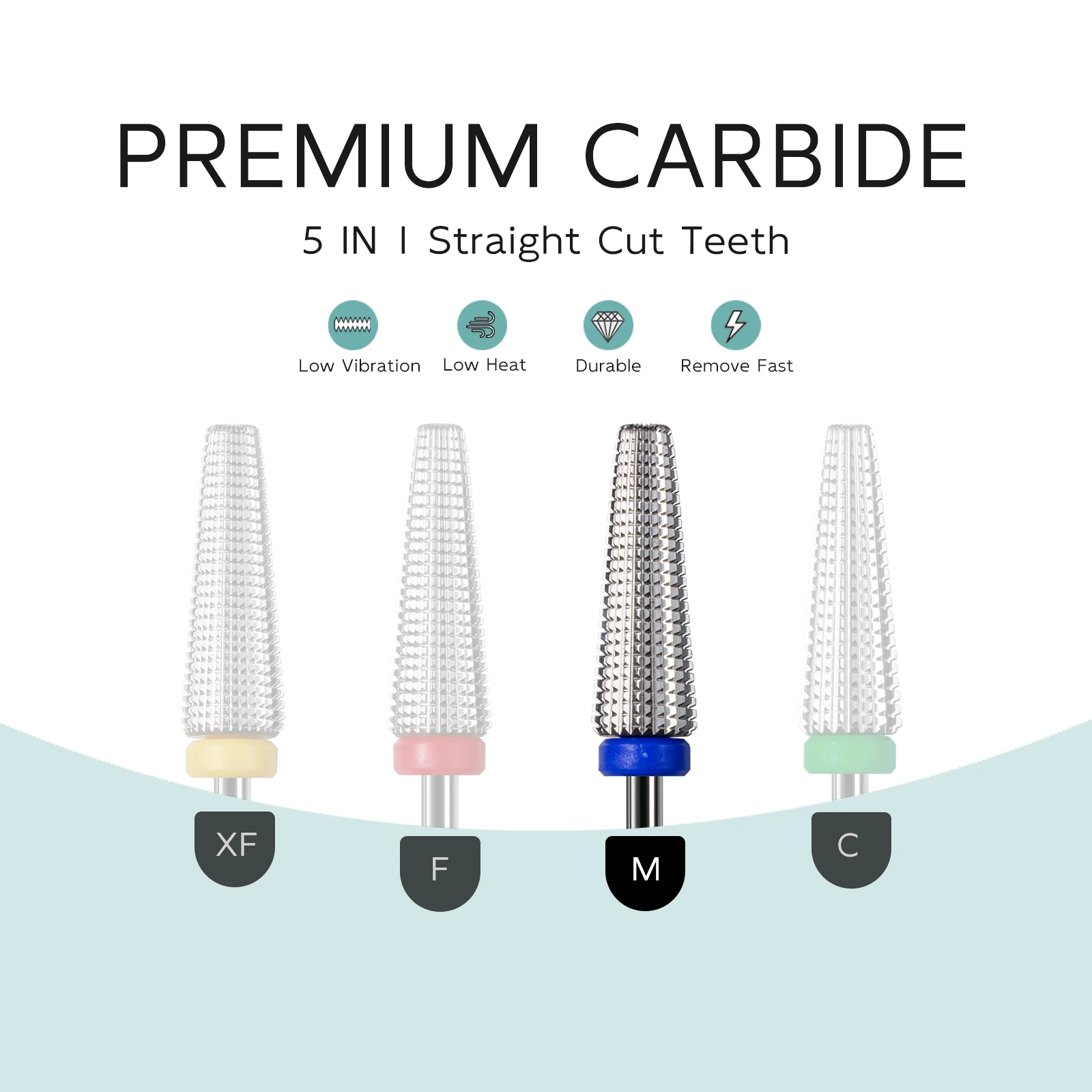 HYTOOS 20mm Long 5 in 1 Nail Drill Bit Tapered Carbide Drill Bits for Nails Removal Nails Gel Electric Drills Nails Accessories