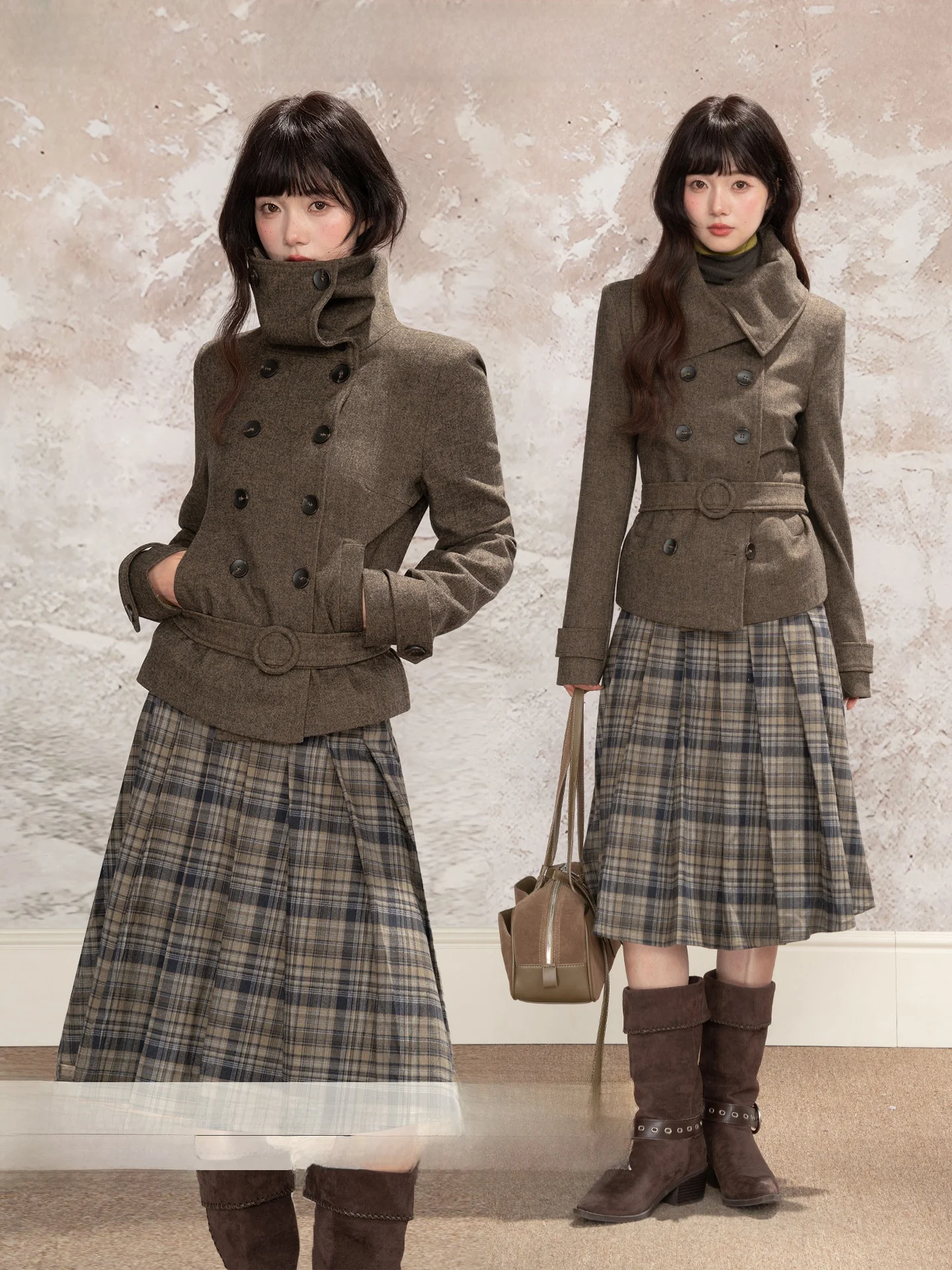 

Loveheynew женская шерстяная куртка с двухрядными пуговицами, большой воротник, приталенная зимняя верхняя одежда в стиле ретро, смесь полиэстера