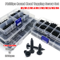 700/2010pcs M1 M1.2 M1.4 M1.7 M2 M3 M4 Black Steel Mini Micro Cross Phillips Round Pan Head Self Tapping Wood Screw Set Kit Box