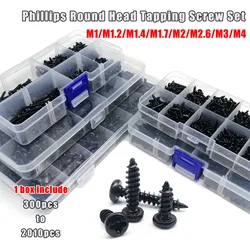 700/2010pcs M1 M1.2 M1.4 M1.7 M2 M3 M4 Black Steel Mini Micro Cross Phillips Round Pan Head Self Tapping Wood Screw Set Kit Box