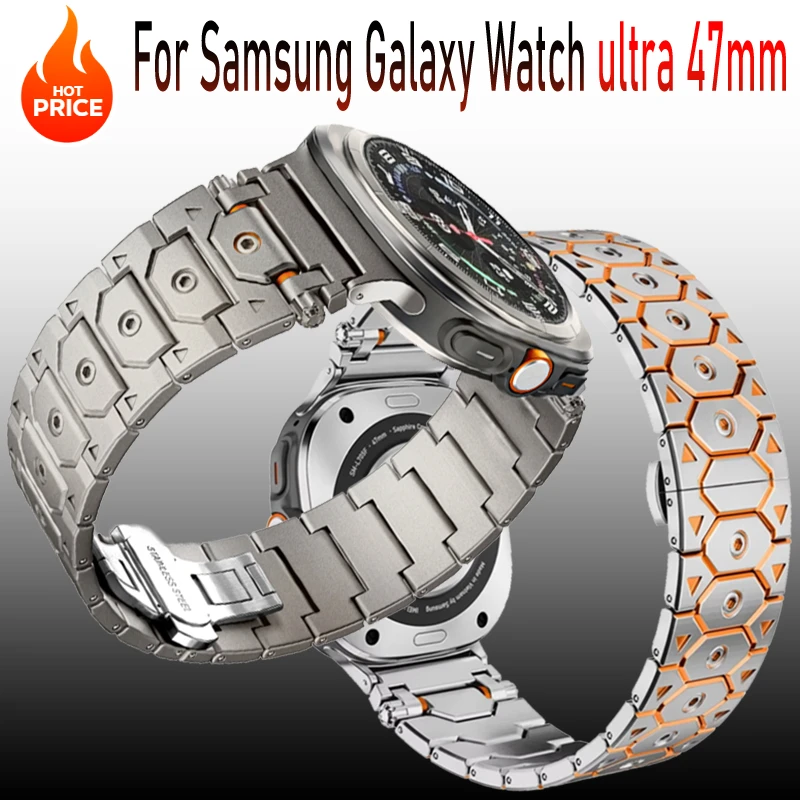 Samsung Galaxy Watch Ultra 47mm用 ノーギャップ チタンメタルストラップ 高級 耐久性 ステンレススチールブレスレット Galaxy Watch Ultra ベルト