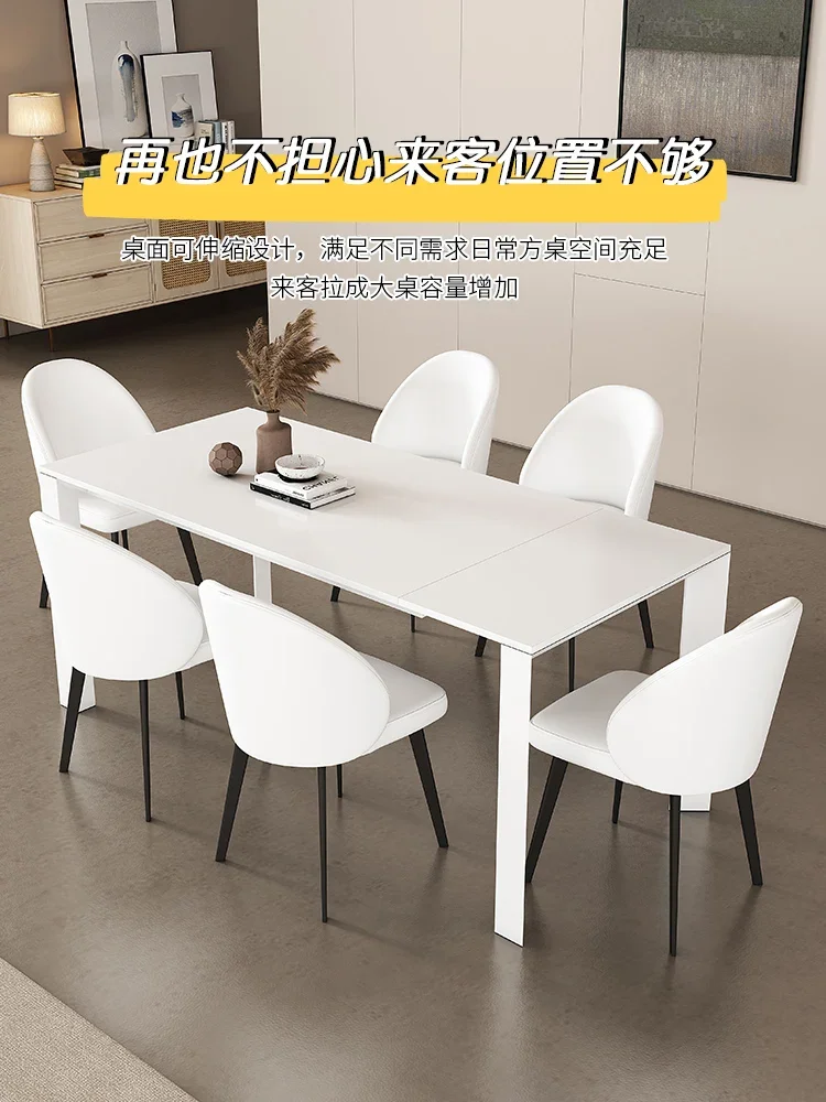 Telescopic table unilateral stretch rotating white rock plate table modern simplicity and light extravagance