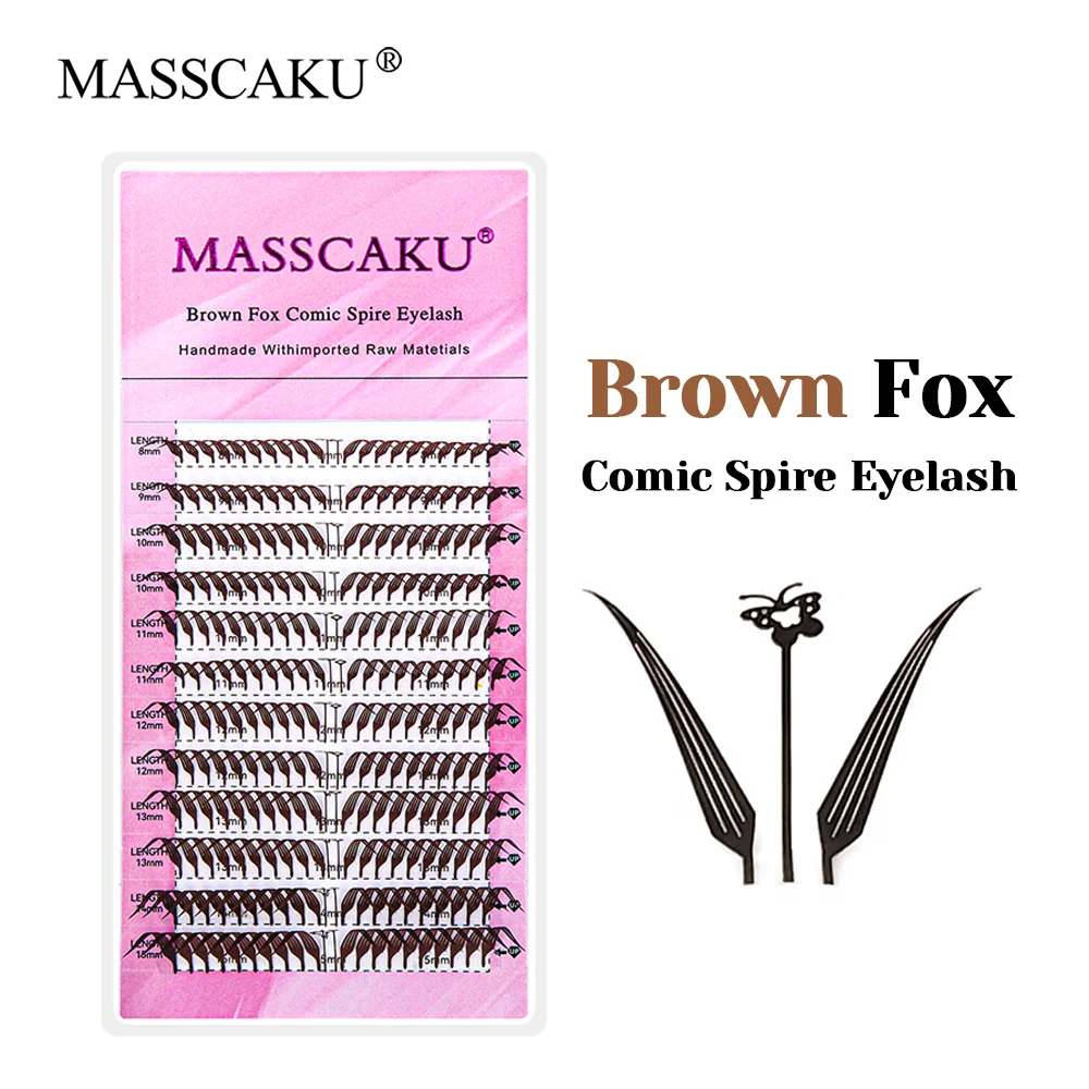 

MASSCAKU Brown Fox Comic Spire Eyelash Extensions 8-15mm Mix C D Curl Comfortable Easy Application Eyelashes for a Stunning Look