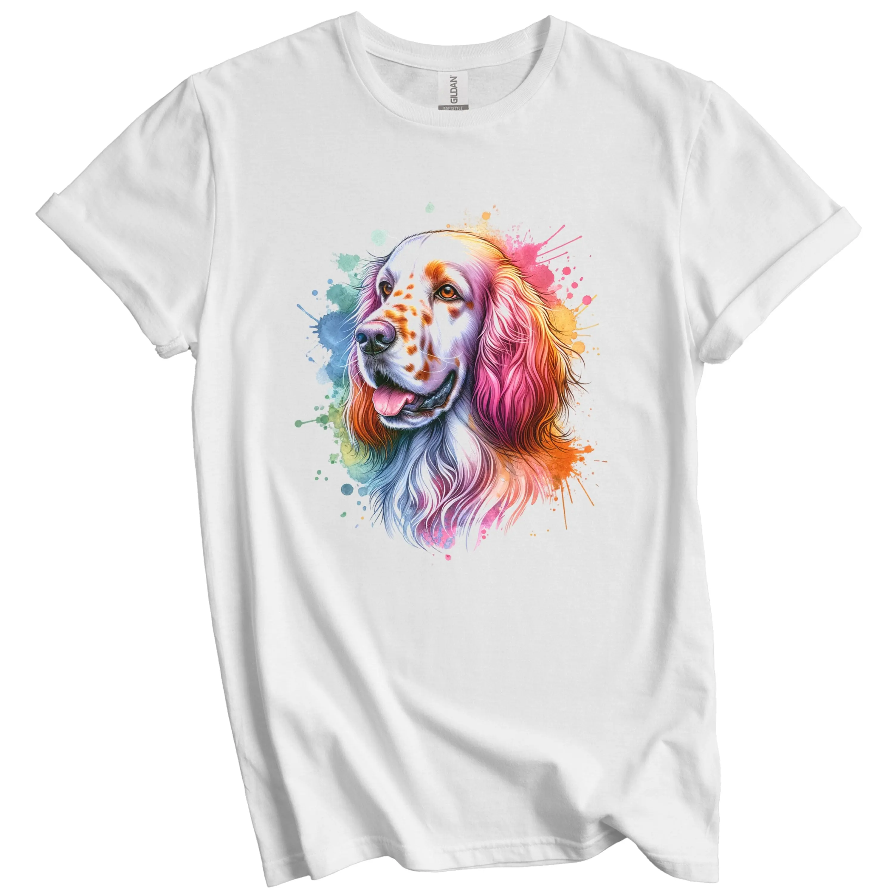 English Setter T Shirt Rainbow Watercolor Portrait Dog Lover Mom Dad